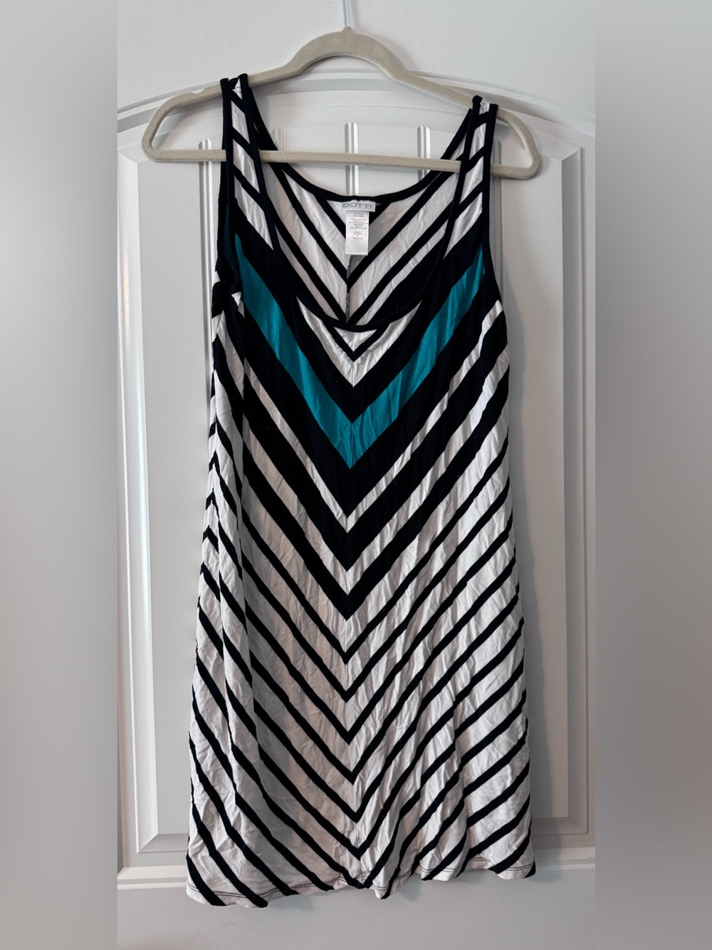 Dotti Black, White & Teal Chevron A-Line Dress